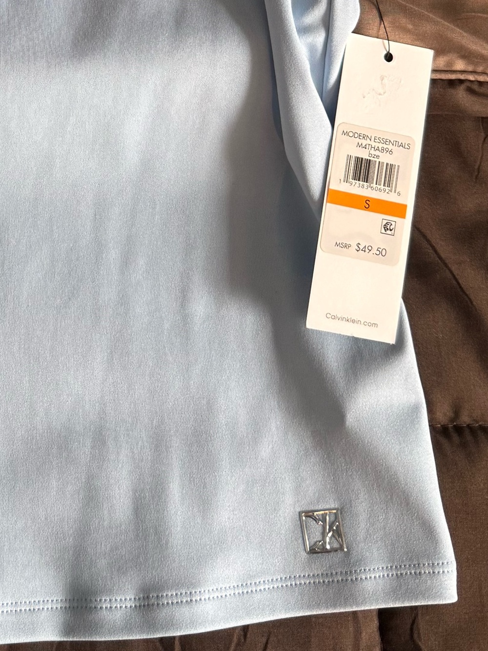 NWT Calvin Klein Mock Neck Baby Blue Top - Picture 2 of 5
